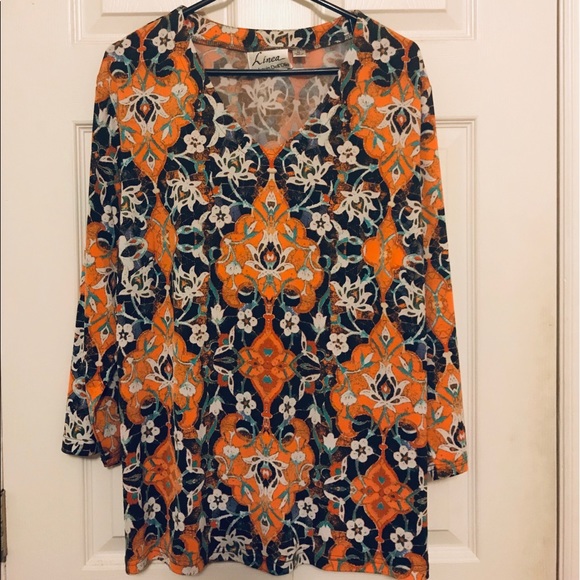 Linea by Louis Dell’Olio “Marigold Tile Print Top” - Picture 2 of 5